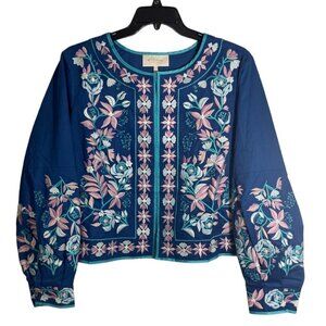 LA BELLUM HILLARY SCOTT Embroidered Short Jacket Women's 1X‎ Cobalt Multi NWT